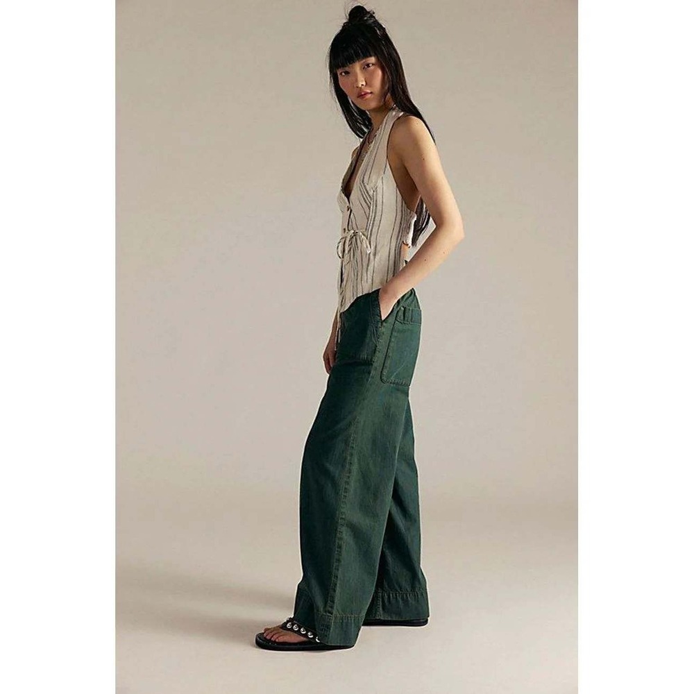 Free People We the Free Breezy Denim Pull-On Jeans XL Everglades Green Utility